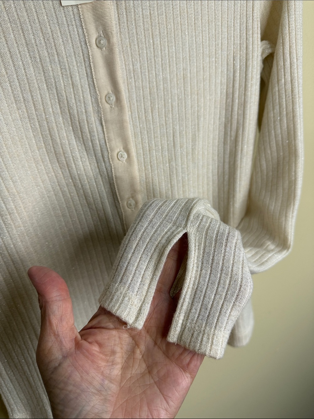 Aerie M Cream Metallic Ribbed Button Front Cardigan Sweater NWT - Picture 5 of 10